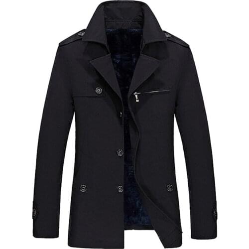 Men Thick Warm Winter Trench Coat New Male Long Jacket Overcoat Turn Down Collar Single Breasted Solid Windcoat