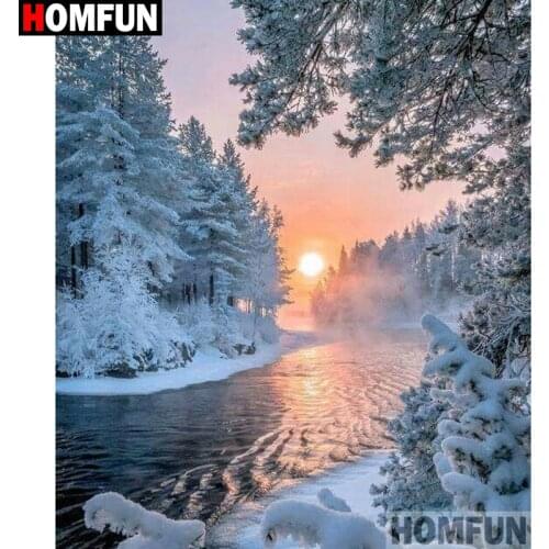 HOMFUN 3D Diamond Painting "Snow sunset" DIY Full Rhinestones Drill Cross stitch Kits Square Round Diamond Embroidery A27225