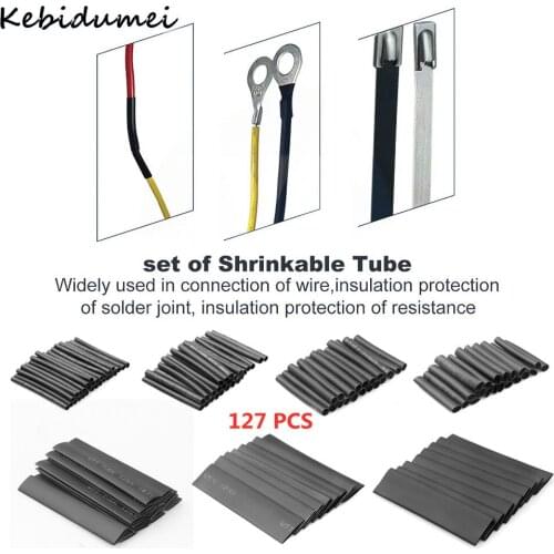 127Pcs Black Glue Weatherproof Heat Shrink Sleeving Tubing Tube Assortment Kit Electrical Connection Electrical Wire Wrap Cable