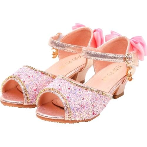 New Summer Kids Shoes Princess Girls Dance Party Shoes Children Sandals Colorful Sequins High Heels Shoes Girls Sandals Peep Toe