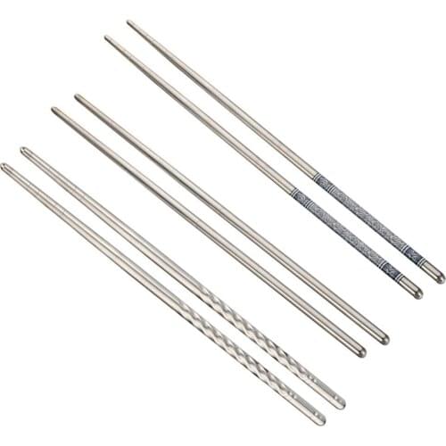 3 Pairs Chopsticks Chinese Flower Printed Stainless Steel Design Vintage Food Sticks Tableware Dinnerware For Kitchen Restaurant