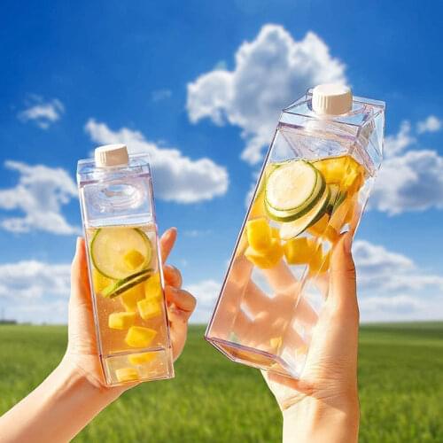 500ml Plastic Clear Milk Carton Water Bottle New Reusable Juice Transparent Sport Leakproof Cup2020 Box Milk Drinking Water S8H9