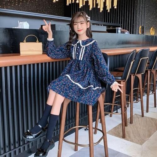 2021 Girls Dress Elegant Spring Autumn Floral Print Kids Dresses for Girl Princess Costume 3 6 8 10 12 Y Children Clothing
