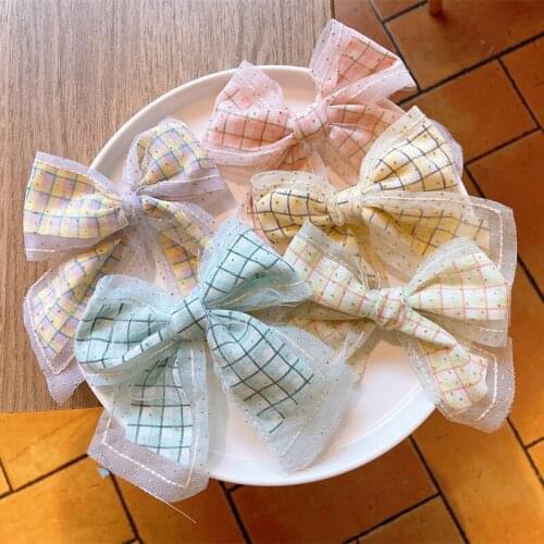 Plaid Mesh Bow Hair Pins Baby Girls Hair Accessories Butterfly Hair Accessories Bb Clips Hair Styling Tools Barrettes Hair Grips