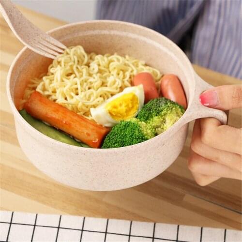 Wheat Straw Wheat Straw Bowl Soup Korean Ramen Noodles Salad Rice Bowl Naked with Lid Tableware Set