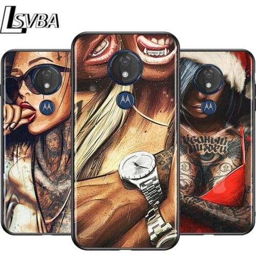 Sexy Tattoo Girl for Motorola G9 G8 G E7 E6 One Play Marco Hyper Fusion Stylus Power Edge Plus Black Phone Case