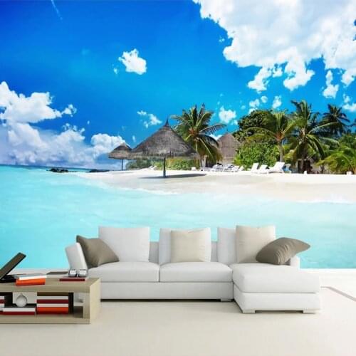 Blue Sky White Clouds 3D Sea Beach Mural Wallpaper For Living Room Bedroom TV Background Wall Painting Custom Photo Wall Paper