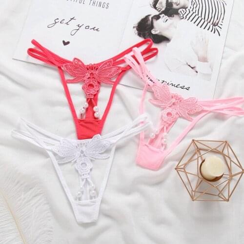 Temptation Pearl Lace Low-Waisted Women Sexy Lingerie Thongs G-String Underwear Panties Embroidery Briefs Ladies T-Back