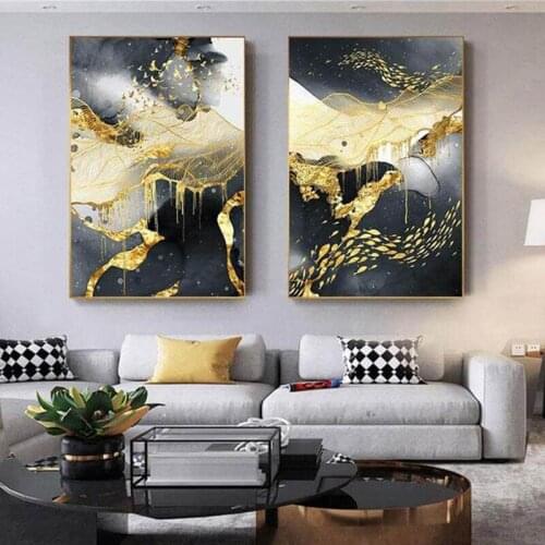 Contemporary Art Golden Black White Abstract Painting Canvas Poster Home Living Room Decoration Cheap Canvas Prints Wall Art