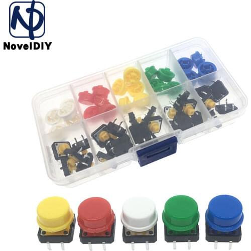 5 Colors 12*12*7.3MM Micro Switch Button Tact Cap Tactile Push Momentary + Component box for Arduino 25Pcs/Set
