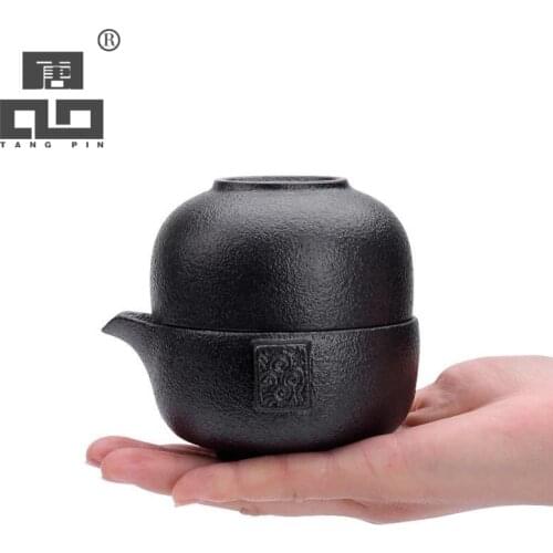 TANGPIN black crockery ceramic teapot gaiwan teacup office teasets portable travel tea set with travel bag