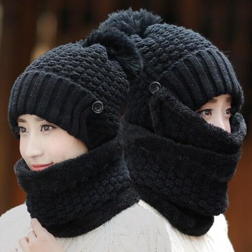 Warm Winter Skull Headless and Fleece Knitted Hat Set Brand High Quality Winter Riding Ski Woolen Fur Hat and Collar Warm SP014