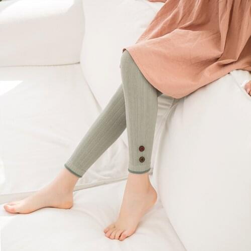 Spring autumn girls bottoming pant Button children leggings baby kid children 3-9year solid cotton