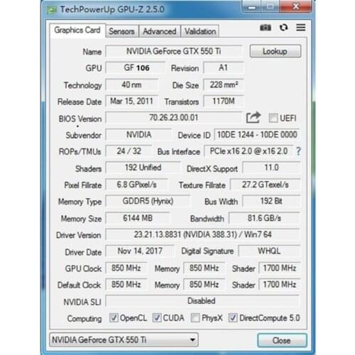 Graphic Card NVIDIA GTX 550Ti 6GB GDDR5 192-Bit Low-Noise Discrete Video Card