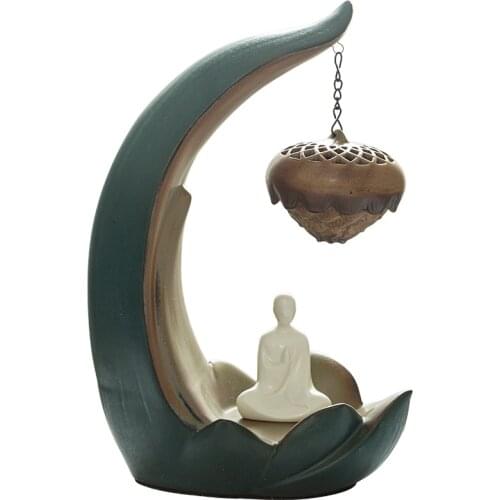 Vintage Lotus Backflow Incense Burner Hanging Smoke Creative Porcelain Incense Burner Fountain Brule Parfum Incense Holder AC50X