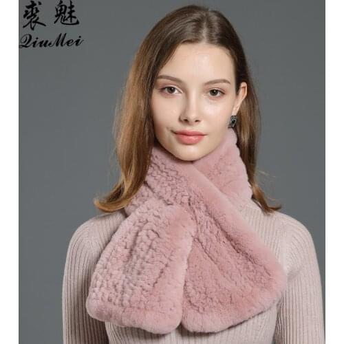 Knitted Real Fur Muffler Scarf Winter New 2020 Rex Rabbit Genuine Classic Fashion 90cm Long Warm Neckerchief Womens Fur Scarf