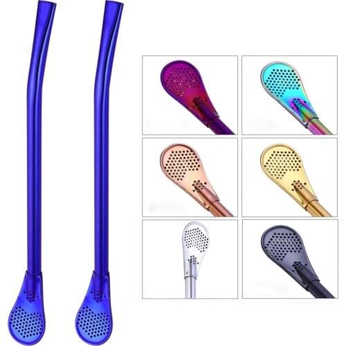 2Pcs Stainless Steel Drinking Tea Yerba Mate Straw Gourd Bombilla Filter Spoon Filter pipette F80