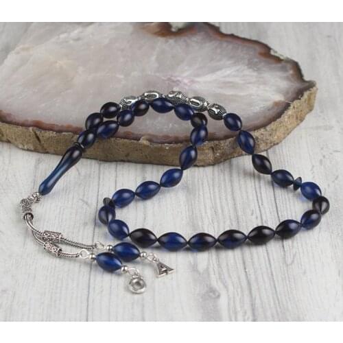 33 Beads Squeezed Amber Amber Muslim Prayer Tasbih Misbaha Islamic Jewelry Subha Capsule Cut Tassel 925 Caliber Silver