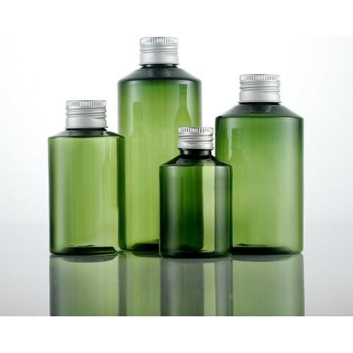 50ml/100ml/150ml/200ml Pure Dew Dark Green Oblique Bottle Aluminum Cover Sub-bottle Make-up Water Bottle 10PCS/LOT