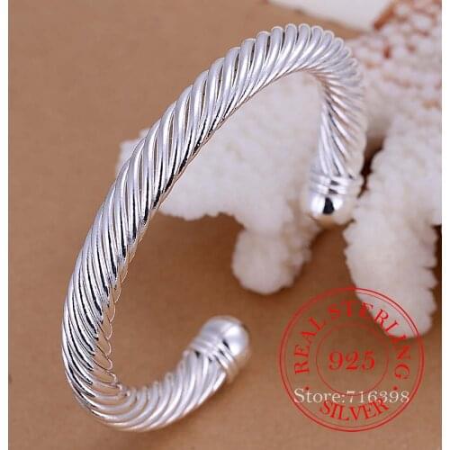 925 Sterling Silver Bangles Men Twisted Cable Wire Bracelet Antique Brand Vintage Bangles Christmas Gifts Womens Cuff Bracelet