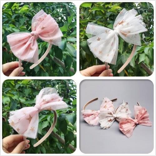 Boutique 15pcs Fashion Cute Mesh Bow Hair Sticks Headbands Glitter Star Bowknot Hairbands Princess Headwear Hair Accessories