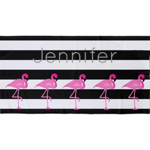 Black White Stripe Pink Flamingo Personalized Beach Towels for Kids Women Hair Face Bath Towel Set Gym Sport Sauna Towel