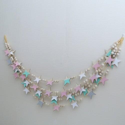 Baby Room Decor Bed Bumper Wooden Star Beaded Design DIY Handmade Wall Tent Hanging Baby Crib Decoration Colorful Ins Style