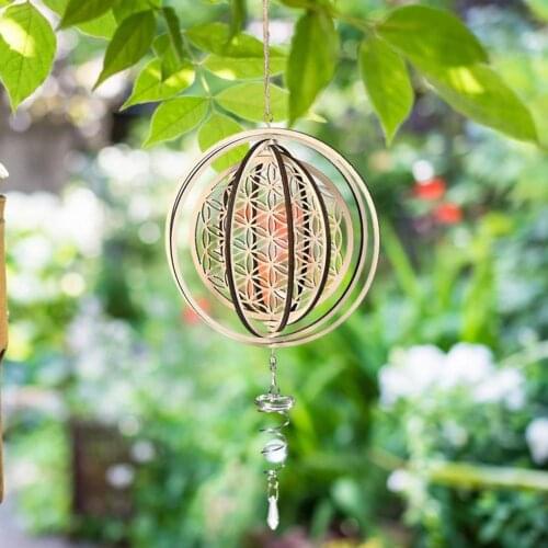 Wooden Flower Wind Spinner Wall Rotating Garden Wind Spinner Wall Art Pattern Meditation Decor Wood Chip Garden Hanging Ornament