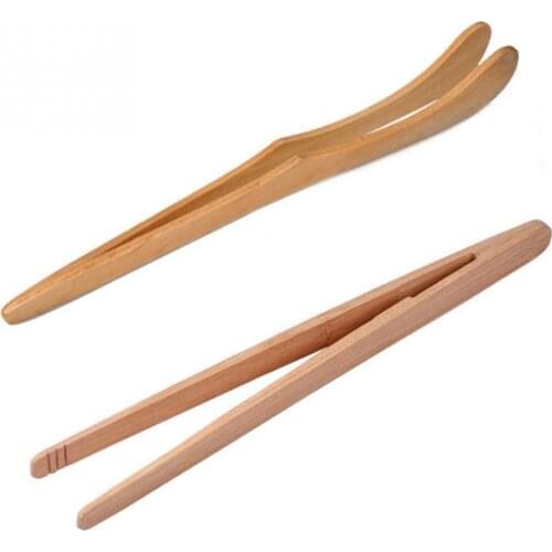 2pcs Wooden Tea Tweezer Bacon Tea Clip Tongs Bamboo Salad Food Toast Bend Clip Straight Clips Kitchen Accessories Teaware