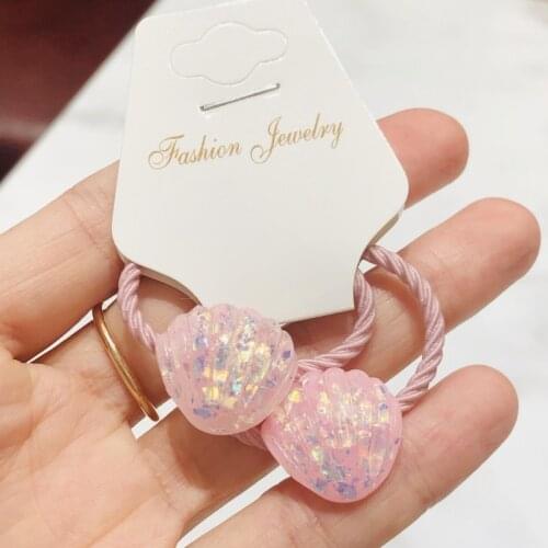 2Pcs Shell Children Elastic Hair Bands Ponytail Holder Hair Ties Headband Scrunchie Hair Accessories for Girls