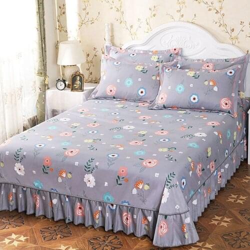 Home textile Bedding Sheet Thicken Flowers Printing Flat Sheets Skirt Bed Sheet Bedding Linen for King Queen Size No Pillowcase