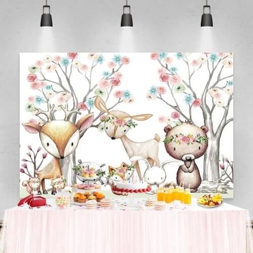 Laeacco Newborn Photozone Blooming Trees Flowers Safari Party Animals Baby Shower Birthday Backdrops Photography Backgrounds
