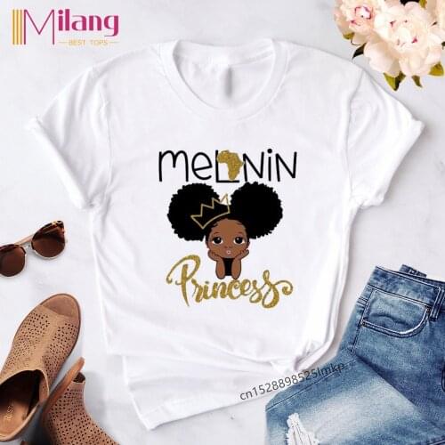 Harajuku Black African Curly Hair Girls Tshirt Women Kawaii Cartoon Graphic Print Tops Female T-shirt Cute Tee Friends T Shirts