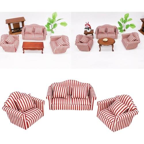 3 Pieces 1/12 Miniature Sofa Set Simulation Dollhouse Sofa Living Room Furniture Toy For Children Pretend Play Toy Kids Gift