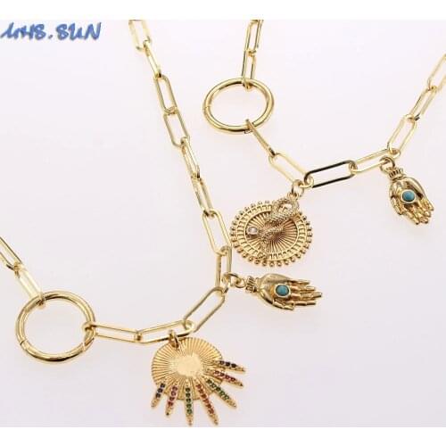 MHS.SUN 1Pcs Chunky Chain Necklace Vintage AAA Zircon Religious Hand/Snake Pendant Chain Necklace Retro Women/Girls Jewelry