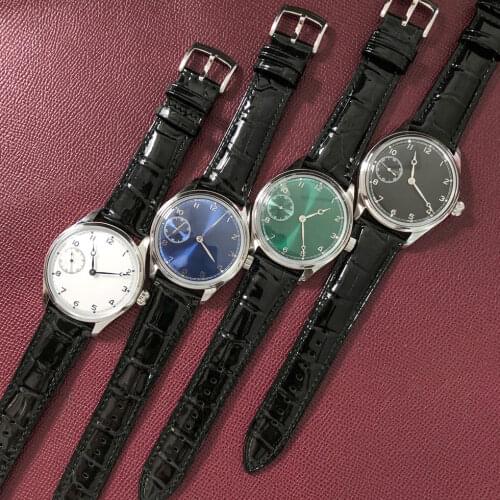 Manual Movement Mechanical Watch Perfect Perspective steel Back Cover 42mm Mens Black sterile Dial Stainless Steel Case 0158