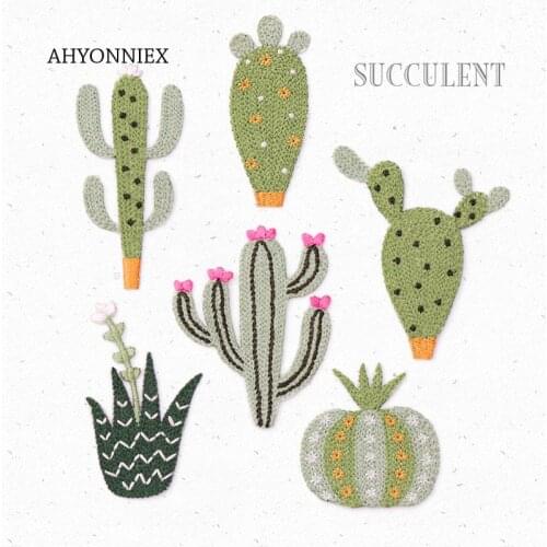 AHYONNIEX High Quality Succulent Plant Bookmark Patches Iron On Patches for Clothing Applique for Dress Jeans DIY accessories