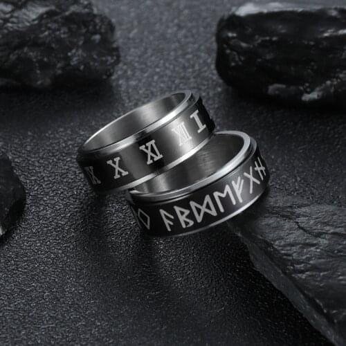 2021 New Steel soldier rotating viking rune ring stainless steel men nordic myth religious jewelry