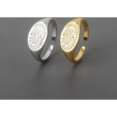 New Trendy Gold Sun and Moon Pattern Rings for Women Elegant Leaf Ring Adjustable Metal Ring Statement Jewelry Gift Wholesale