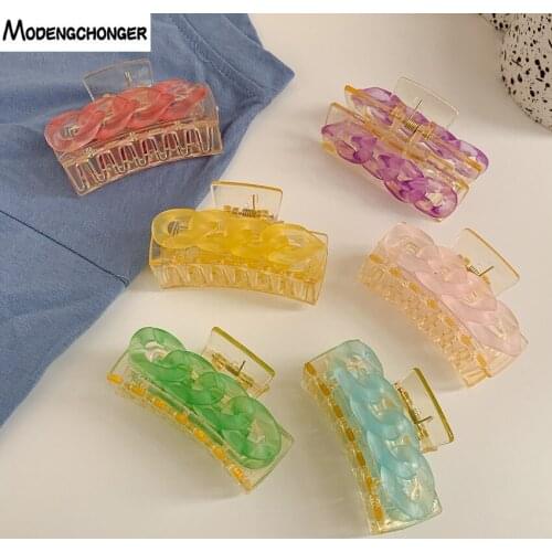 New Fashion Hair Claws Temperament Crab Clamps Hairpins Lady Candy Colors Chain Back Head Hairpin Female French Grasping Clips