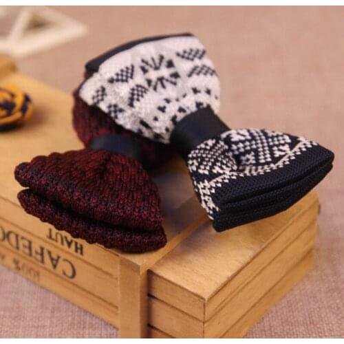 New Korean fashion designer high quality mens knitted bow tie Jacquard print knitting bowtie for business wedding 10pcs/lot