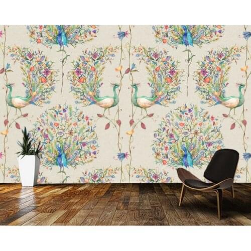 Papel de parede Watercolor peacock and flowers 3d wallpaper mural,living room tv wall bedroom wall papers home decor
