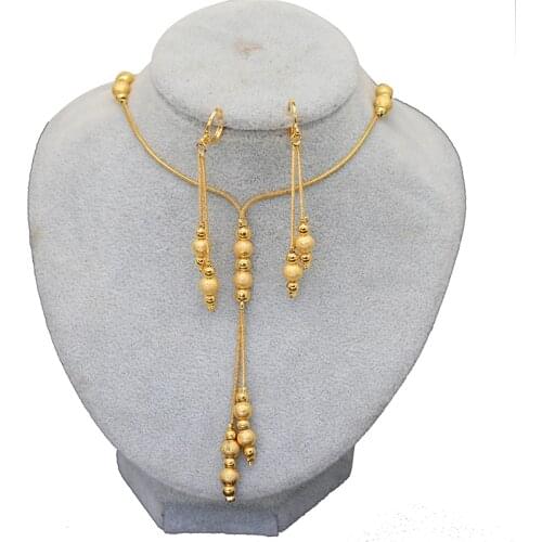 Fashion Charms Ball Sets Gold Color,Small Beads Dubai Necklace Earrings for Women/Girls,Ethioipian Jewelry African Indian Gift