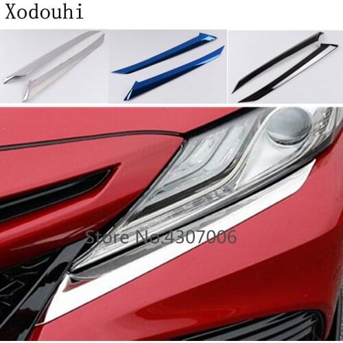 Car Stainless Steel Front Head Light Lamp Detector Frame Stick Cover Trim Eyebrow For Toyota New Camry XV70 2017 2018 2019 2020