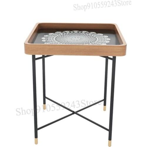 Simple Modern Living Room Small Apartment Hollow Crochet Glass Square Tea Table Mini Light Luxury Sofa Solid Wood Corner Table