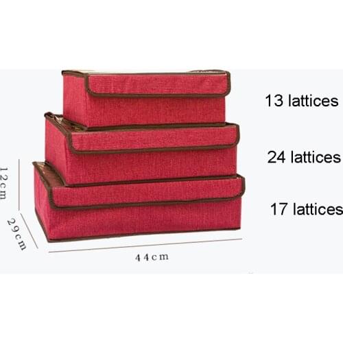 4PCS / LOT 13/17/24 Grid Linen Washable Transparent Cover Storage Box Underwear Stocking Storage Box Bedroom Organizer