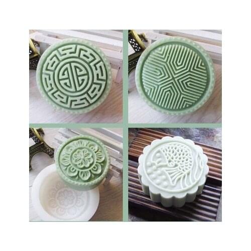 PRZY Round Carving Soap Mold Silicone Mold 4 Styles Soap Molds Handmade Moon Cake Molds Clay Resin Moulds Eco-friendly