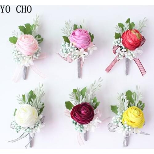 YO CHO Wedding Boutonniere Wedding Flowers Boutonniere Silk Roses Marriage Corsage Boutonnieres Groom Brooch Wedding Accessories