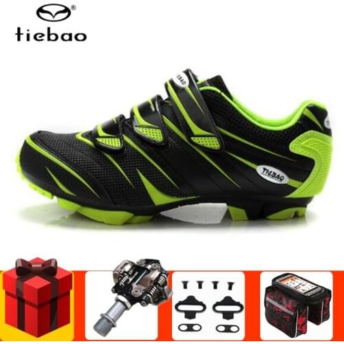 TIEBAO Cycling Shoes Men Sneakers Add SPD Pedal Set Mountain Bike Shoes Self-locking Superfiber Mtb Shoes Sapatos De Ciclismo