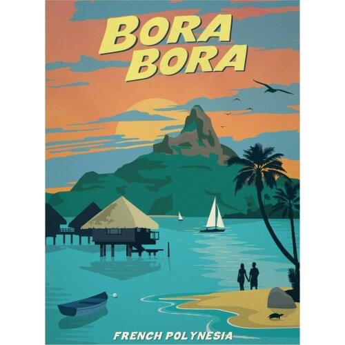 Vintage Bora Bora Travel Holiday Beach Sea Art Film Print Silk Poster 24x36inch